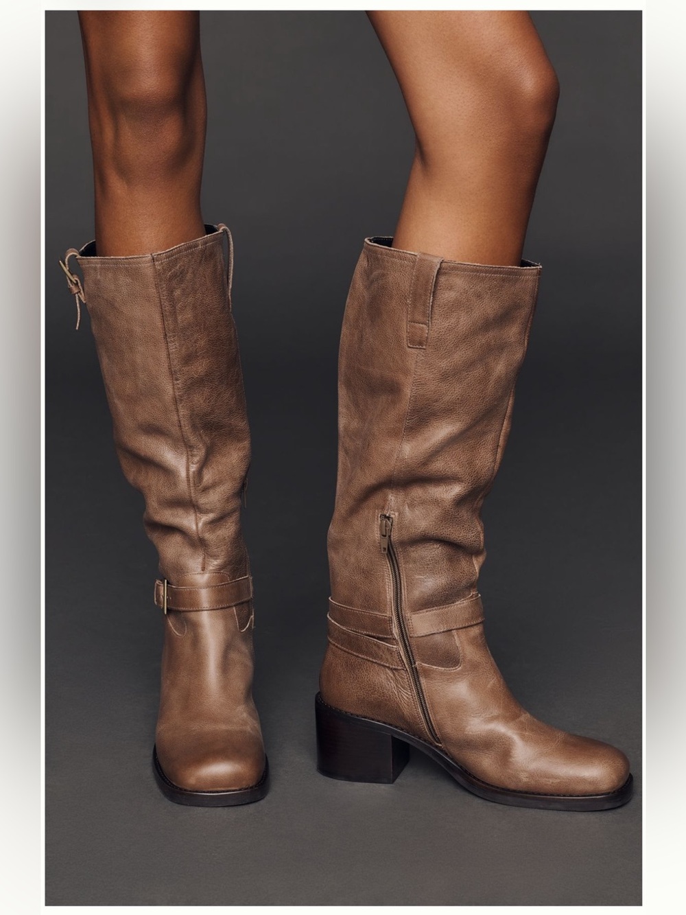 Maeve for Anthropologie Mod Buckle Block-Heel Leather Boots Women’s Size 40 NIB